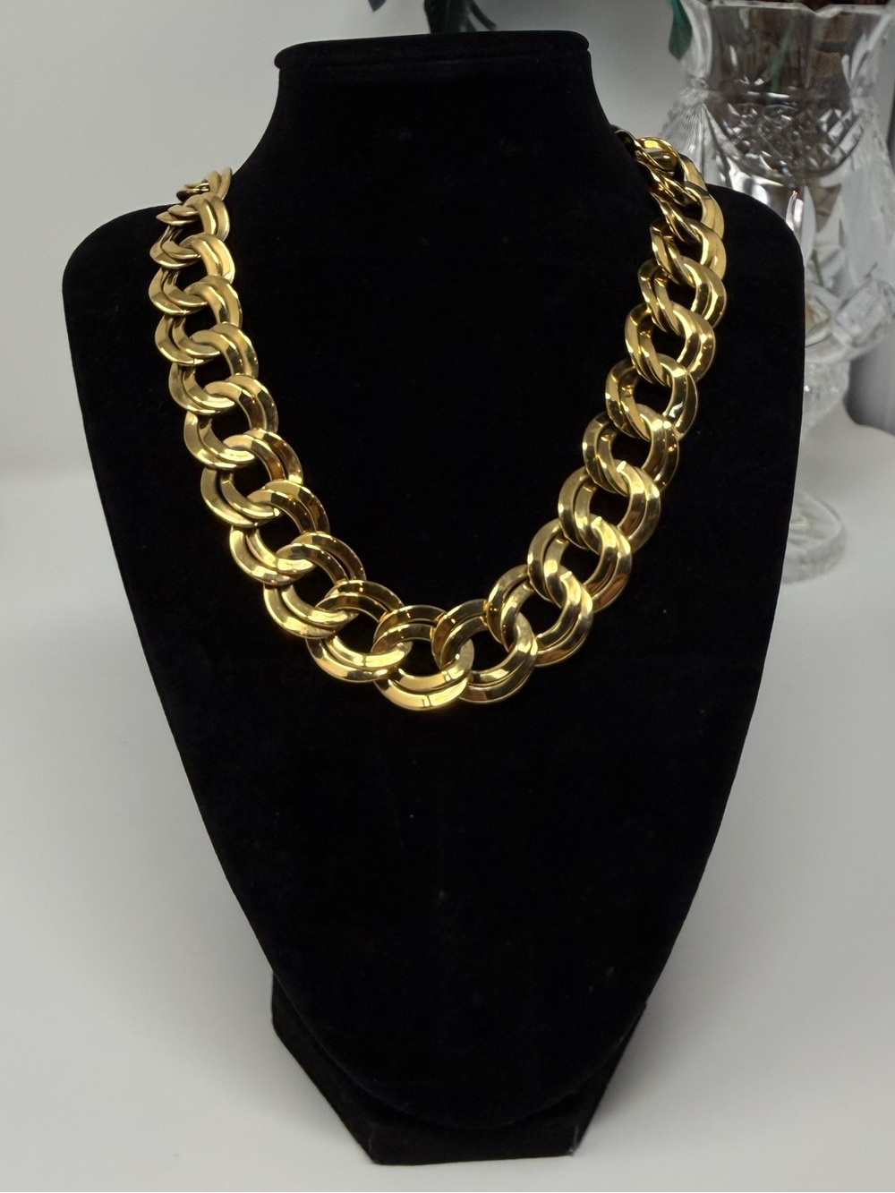 Vintage Cuban Curb Gold-Tone Double Chain Necklace